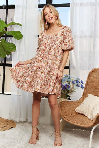 ADORA Floral Square Neck Puff Sleeve Dress - 1985 the VAULT Boutique