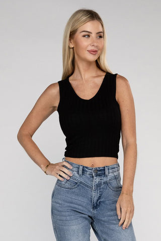 Basic Ribbed Scoop Neck Cropped Sleeveless Top - 1985 the VAULT Boutique