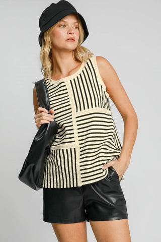 Umgee Round Neck Texture Striped Tank - 1985 the VAULT Boutique