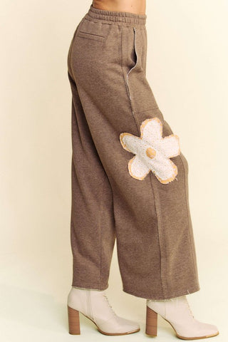 Davi & Dani Flower Patch Elastic Waist Wide Leg Pants - 1985 the VAULT Boutique