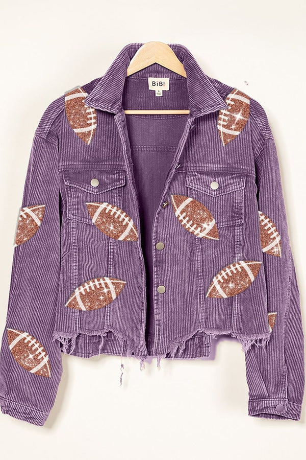 BiBi Football Sequin Embroidery Washed Corduroy Jacket - 1985 THE VAULT