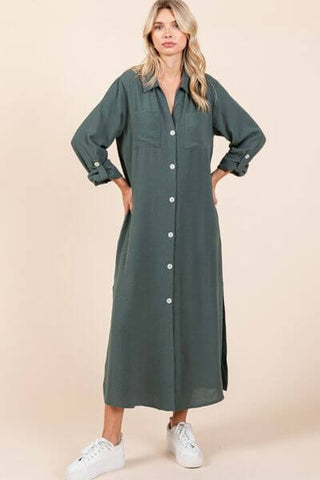 Mittoshop Airflow V-Neck Long Sleeve Button Down Maxi Dress - 1985 the VAULT Boutique