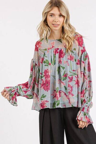 Mittoshop Floral Round Neck Flounce Sleeve Blouse - 1985 the VAULT Boutique