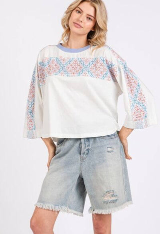 SAGE+FIG Patchwork Breeze Contrast Oversized T-Shirt - 1985 the VAULT Boutique