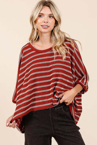 Mittoshop Texture Striped Print Round Neck Dolman Sleeve Top - 1985 the VAULT Boutique