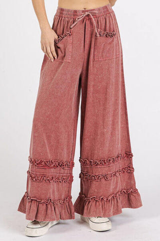 Mittoshop Ruffle Trim Pocket Mineral Wash Wide Leg Pants - 1985 the VAULT Boutique