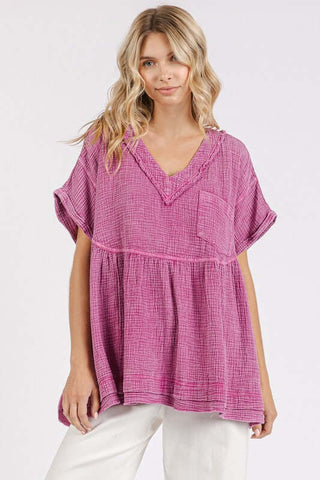 Mittoshop Mineral Wash Gauze Babydoll V-Neck Oversized Blouse - 1985 the VAULT Boutique