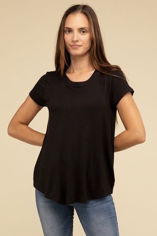 Basic Flowy Round Hem Rayon Short Sleeve Top - 1985 the VAULT Boutique