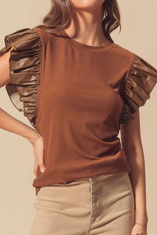 Ruffled Round Neck Cap Sleeve Blouse - 1985 the VAULT Boutique