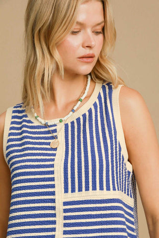 Umgee Round Neck Texture Striped Tank - 1985 the VAULT Boutique