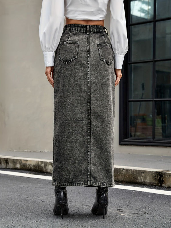 Button Up High Rise Denim Skirt - 1985 the VAULT Boutique