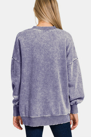 Zenana High-Low Acid Wash Fleece Sweatshirt - 1985 the VAULT Boutique