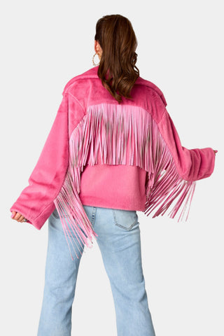 Fringed Zip Up Fleece Jacket - 1985 the VAULT Boutique