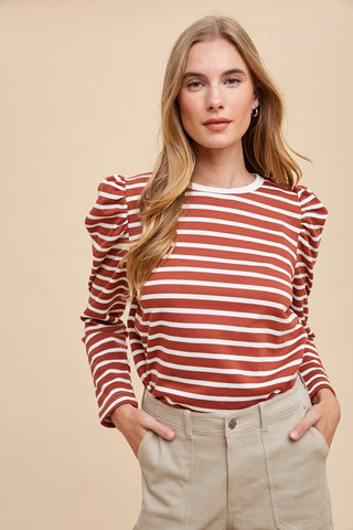 Annie Wear Striped Round Neck Puff Sleeve French Terry Top - 1985 the VAULT Boutique