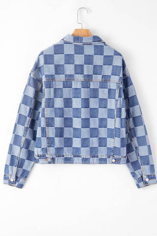 Checkered Button Up Denim Jacket - 1985 the VAULT Boutique