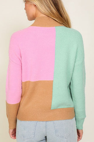 Color Block Mock Neck Ribbed Trim Sweater - 1985 the VAULT Boutique