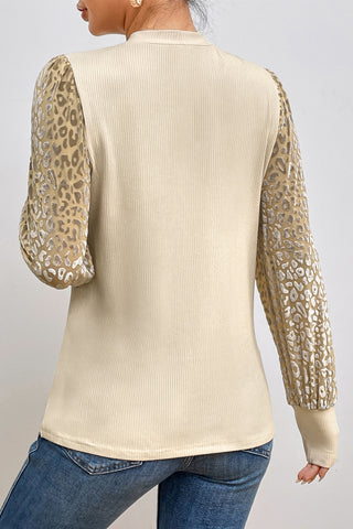 Leopard Print Long Sleeve Ribbed Knit Blouse - 1985 the VAULT Boutique