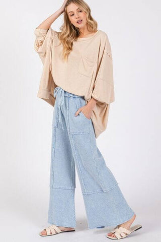 SAGE + FIG Waffle Textured Wide Leg Mineral Washed Pants - 1985 the VAULT Boutique