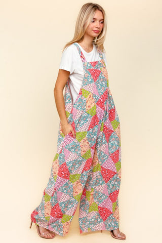 Haptics Full Size Printed Wide Leg Overalls with Side Pockets - 1985 the VAULT Boutique