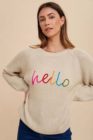 Annie Wear HELLO Embroidered Raglan Sleeve Sweater - 1985 the VAULT Boutique