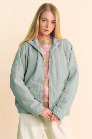 Davi & Dani Quilted Zip Up Dropped Shoulder Jacket - 1985 the VAULT Boutique