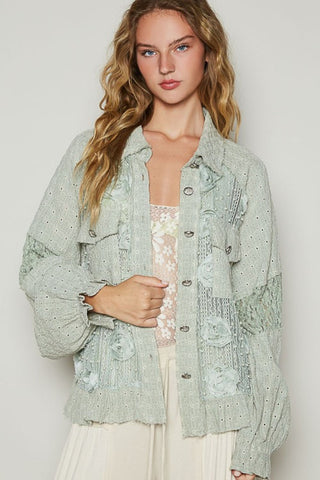 POL Eyelet Flower Pearl Detail Lace Patchwork Shirt - 1985 the VAULT Boutique