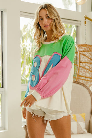 BiBi Color Block Patched Long Sleeve Top - 1985 the VAULT Boutique