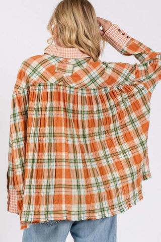 SAGE + FIG Side Slit Plaid Button Down Long Sleeve Shirt - 1985 the VAULT Boutique