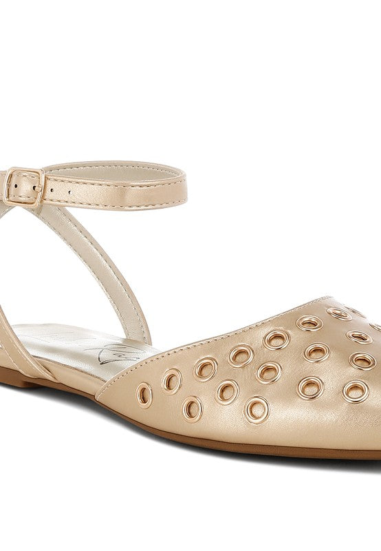 Chalcis Metallic Eyelet Detail Flat Sandals - 1985 the VAULT Boutique