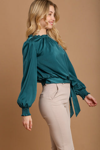 Umgee Frill Tied Hem Long Sleeve Blouse - 1985 the VAULT Boutique