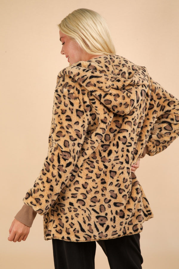 VERY J Fuzzy Leopard Long Sleeve Hooded Jacket - 1985 the VAULT Boutique