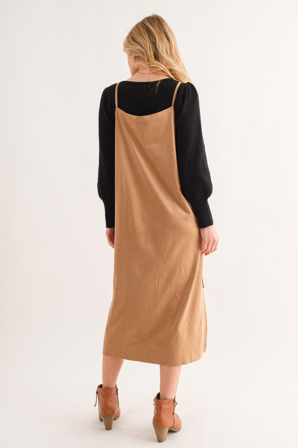 And The Why Faux Suede Cut Edge Slit Cami Midi Dress - 1985 the VAULT Boutique