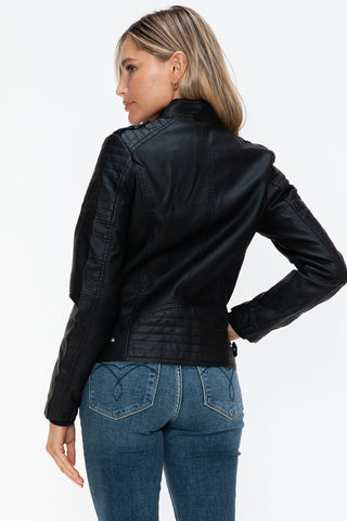 Snobbish PU Leather Biker Jacket with Side Zip Pockets - 1985 the VAULT Boutique