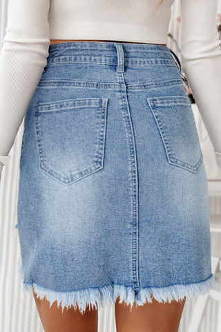 Distressed Raw Hem Heart Denim Skirt - 1985 the VAULT Boutique