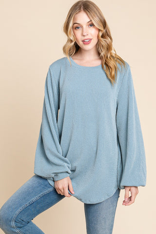 BOMBOM Long Sleeve Curved Hem Ribbed T-Shirt - 1985 the VAULT Boutique