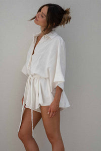 Tied Button Up Collared Neck Romper - 1985 the VAULT Boutique