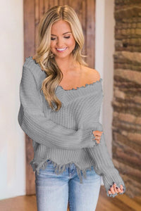 Frayed Hem Dropped Shoulder Sweater - 1985 the VAULT Boutique