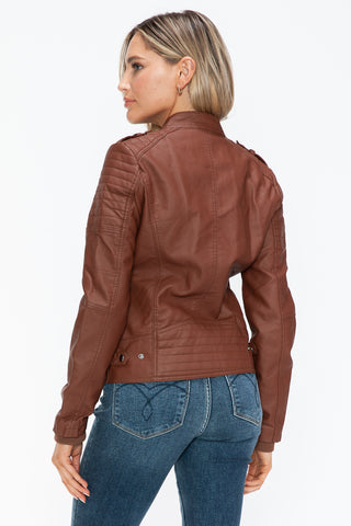 Snobbish PU Leather Biker Jacket with Side Zip Pockets - 1985 the VAULT Boutique