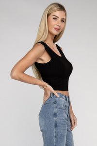 Basic Ribbed Scoop Neck Cropped Sleeveless Top - 1985 the VAULT Boutique