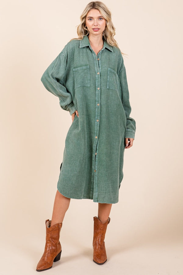 Mittoshop Mineral Wash Cotton Gauze Midi Shirt Dress - 1985 the VAULT Boutique