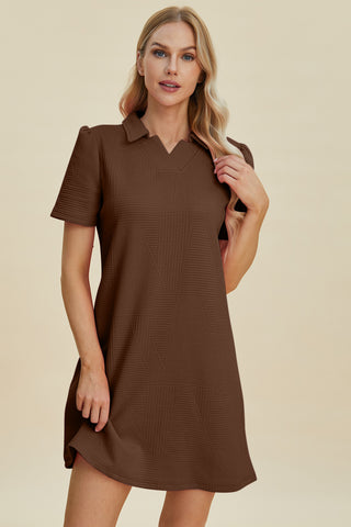 Double Take Full Size Texture Short Sleeve Dress - 1985 the VAULT Boutique