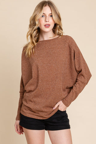 BOMBOM Drop Shoulder Long Sleeve Knit Top - 1985 the VAULT Boutique