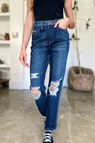 Judy Blue Full Size High Waist Rigid Magic Heavy Destroy Straight Jeans - 1985 the VAULT Boutique