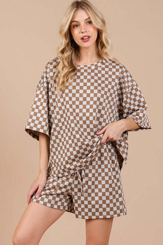 Ces Femme Checkered Round Neck Top and Shorts Set - 1985 the VAULT Boutique