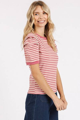 Mittoshop Striped Round Neck Puff Sleeve T-Shirt - 1985 the VAULT Boutique