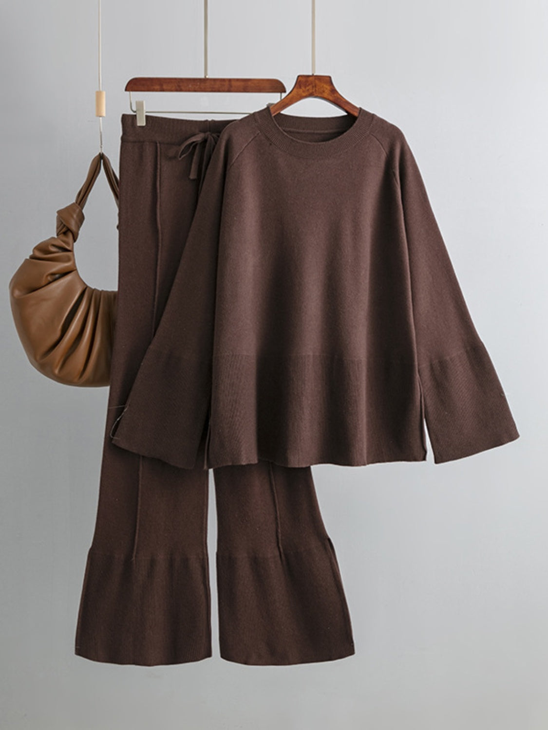 Basic Bae Slit Round Neck Long Sleeve Top and Drawstring Pants Sweater Set - 1985 the VAULT Boutique