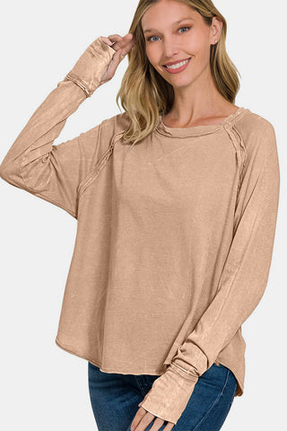 Zenana Round Neck Thumbhole Long Sleeve T-Shirt - 1985 the VAULT Boutique