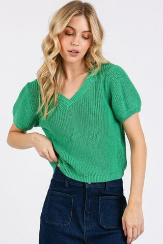 Mittoshop V-Neck Short Sleeve Crop Sweater - 1985 the VAULT Boutique