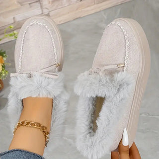 Bow Furry Round Toe Flat Slip-Ons - 1985 the VAULT Boutique