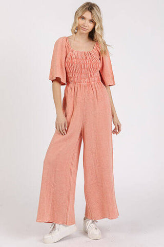 Mittoshop Mineral Wash Gauze Ruched Wide Leg Jumpsuit - 1985 the VAULT Boutique